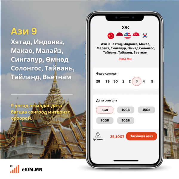 Ази 9 Дата еСИМ (Asia 10 Data eSIM) - Singapore, Malaysia, Vietnam, Thailand, Macau, Taiwan, Indonesia, Philippines, Cambodia